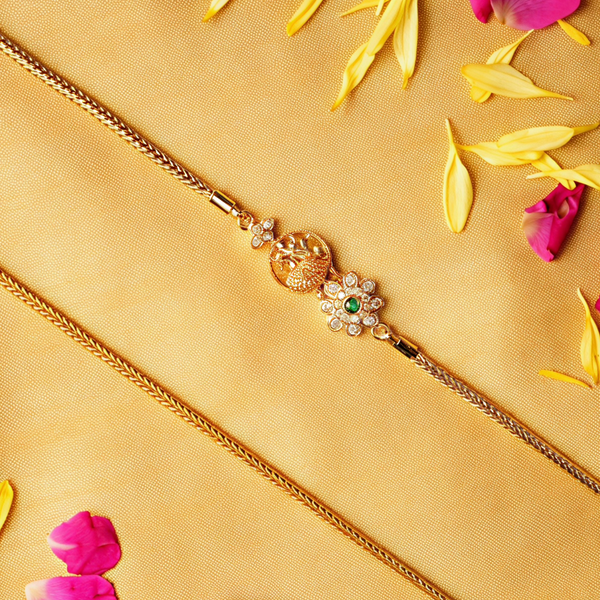 925 Silver Peacock Floral Mugappu Chain for Women | Gold-Plated Thali Chain with CZ Stones | Traditional South Indian Silver Chain