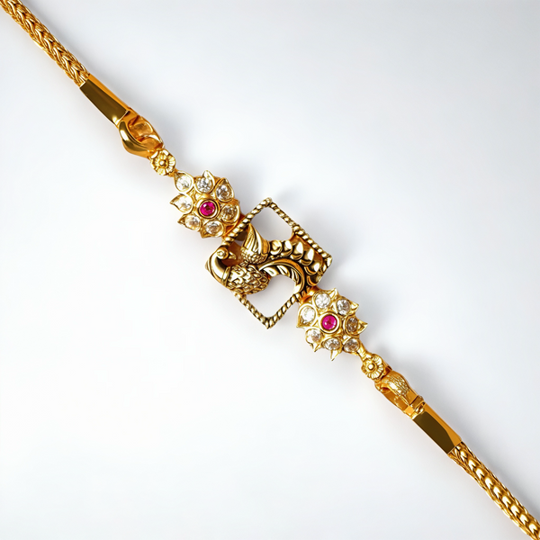 925 Silver Peacock & Floral Mugappu Chain for Women | Gold-Plated Thali Chain | Traditional Daily Wear Silver Chain