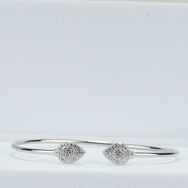 925 Sterling Silver Twin Teardrop CZ Open Bangle Bracelet