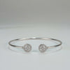 925 Sterling Silver Dual Round Halo CZ Open Bangle Bracelet