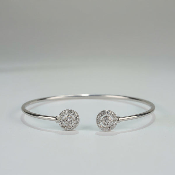 925 Sterling Silver Dual Round Halo CZ Open Bangle Bracelet