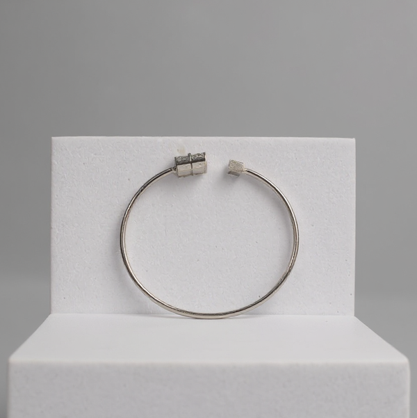 925 Sterling Silver Dual Square CZ Open Bangle Bracelet