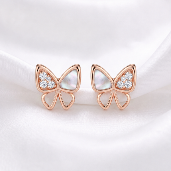 Butterfly MOP Stud Earrings | Pure 925 Silver Rose Gold Finish BIS Hallmarked | Tavshan