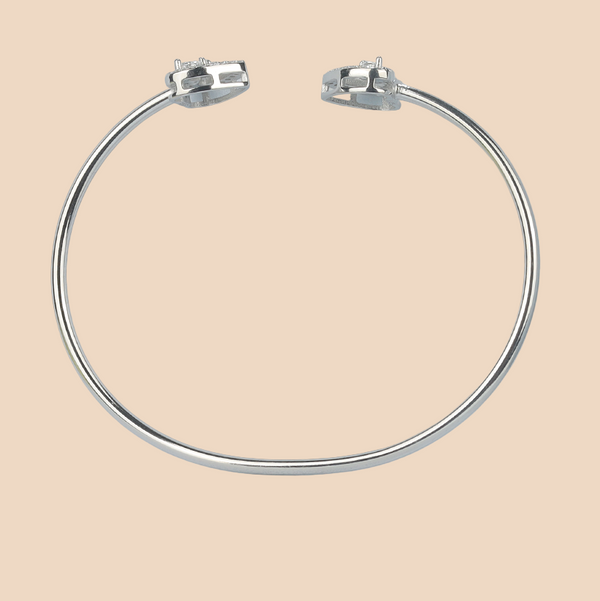 925 Sterling Silver Open Heart CZ Bangle Bracelet