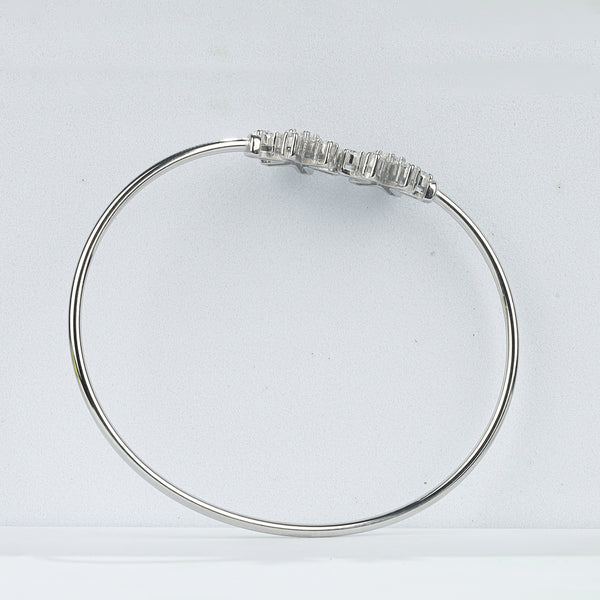 925 Sterling Silver Twin Starburst CZ Open Bangle Bracelet
