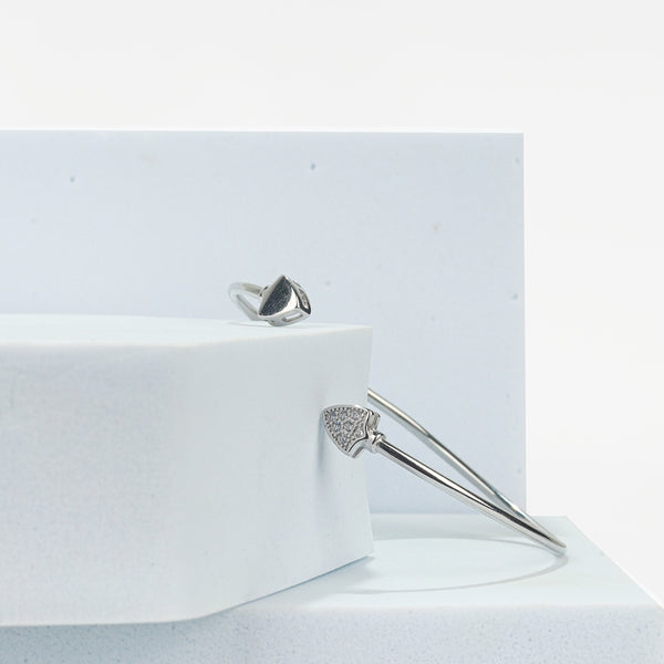 925 Sterling Silver Arrowhead CZ Open Bangle Bracelet