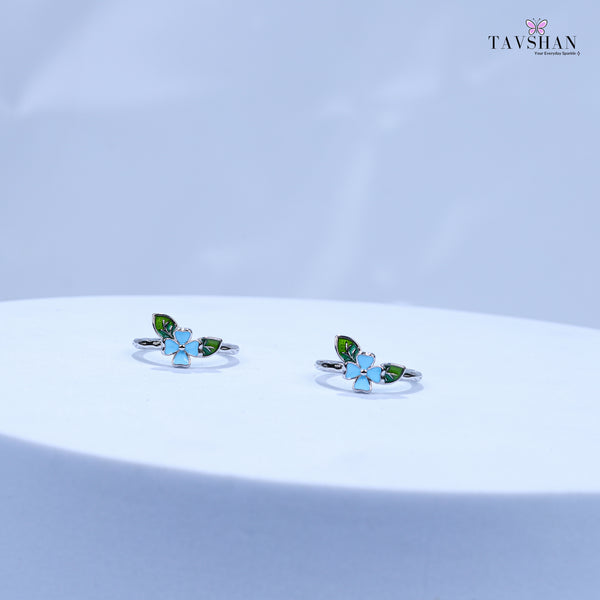 Stylish Sterling Silver Flower Toe Ring – Two Colored Leaves & Adjustable Fit - Tavshan