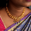 925 Silver Antique Gold-Plated Temple Necklace | Goddess Lakshmi Motif Bridal Jewellery with Emerald Drops