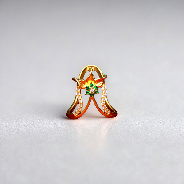 925 Silver Gold-Plated Floral Vanki Ring for Women | Enamel Work & CZ Stone Traditional South Indian Ring