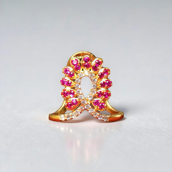 925 Silver Gold-Plated Pink CZ Vanki Ring for Women | Traditional South Indian Adjustable Ring