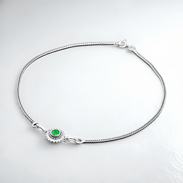 925 Sterling Silver Green Stone Sunburst Anklet Pair for Women | 925 Sterling Silver Payal