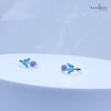 925 Sterling Silver Adjustable Toe Ring – Blue Enamel Leaf & Purple Flower with Sparkling Stone