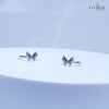 925 Sterling Silver Adjustable Toe Ring – Blue Enamel Butterfly with Sparkling Stone Accents