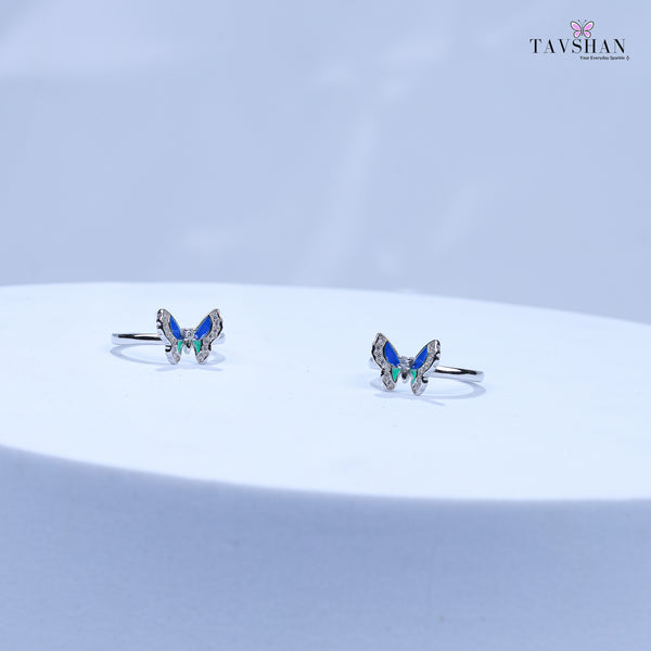 925 Sterling Silver Adjustable Toe Ring – Blue Enamel Butterfly with Sparkling Stone Accents