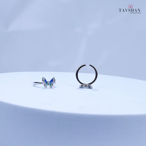 925 Sterling Silver Adjustable Toe Ring – Blue Enamel Butterfly with Sparkling Stone Accents