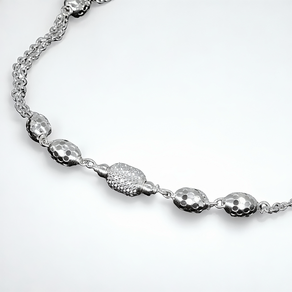 925 Sterling Silver Hammered Bead Dual Chain Anklet Pair for Women | 925 Sterling Silver Payal