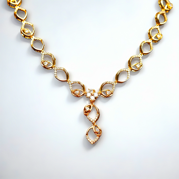 Elegant 925 Silver Gold-Plated Floral Link Necklace Set for Women | CZ Stone Bridal Jewellery Set