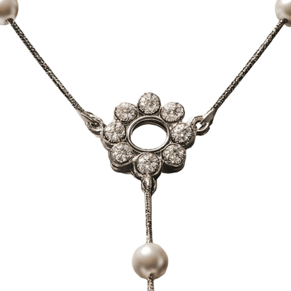 Floral Pearl Drop Y Necklace in 925 Sterling Silver