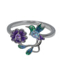 925 Sterling Silver Hummingbird and Purple Flower Ring