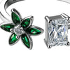 925 Sterling Silver Green Flower and Solitaire Ring