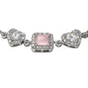 925 Sterling Silver Pink Stone & Heart CZ Halo Bracelet
