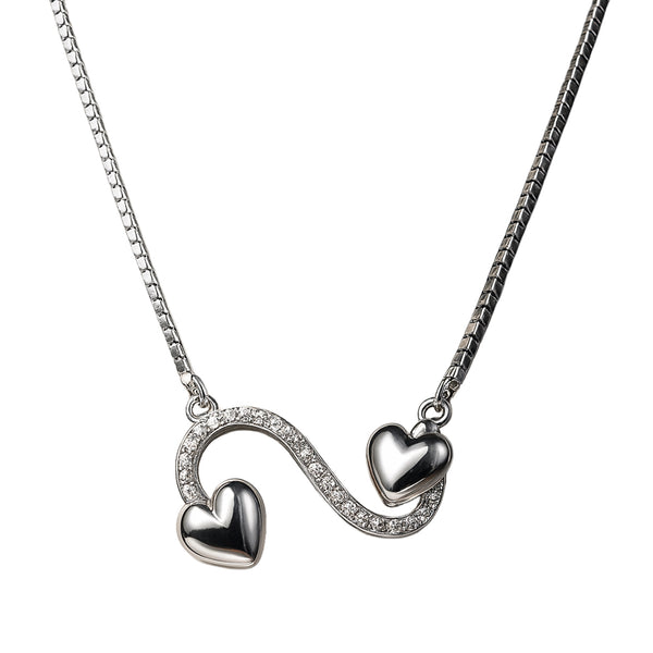 Double Heart Pendant Necklace in 925 Sterling Silver with CZ – Symbol of Love & Togetherness