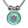 925 Sterling Silver Round Pendant Necklace with Aqua Enamel & Pink Accents