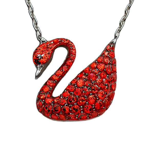 Red Swan Pendant Necklace in 925 Sterling Silver with Sparkling Crystals
