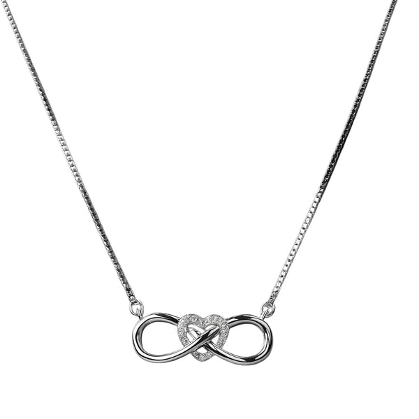 925 Sterling Silver Infinity Heart CZ Pendant Necklace – Symbol of Eternal Love