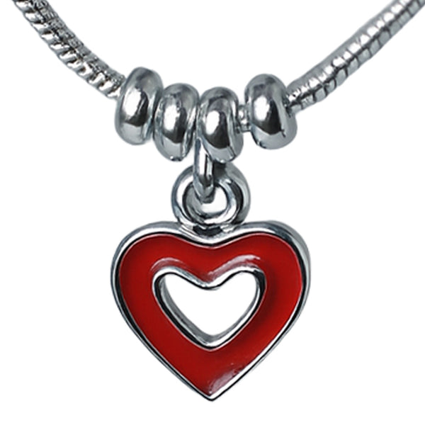 925 Sterling Silver Red Enamel Heart Charm Necklace