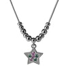 925 Sterling Silver Star Pendant Necklace with Pink & Green Accents