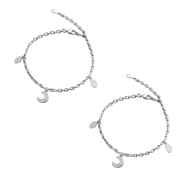 Silver Moon & Owl Charm Anklet