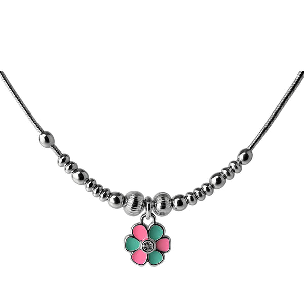 925 Sterling Silver Enamel Flower Pendant Necklace