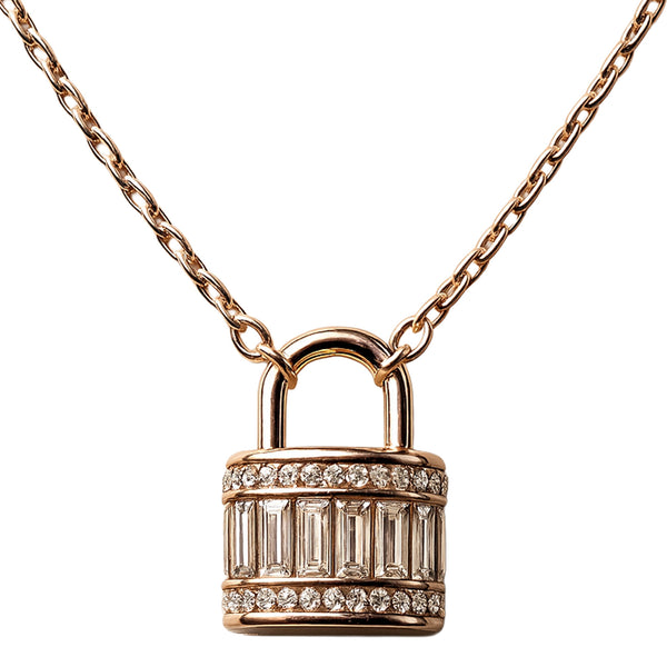 Mini Lock Pendant Necklace in 925 Sterling Silver with Rose Gold Finish