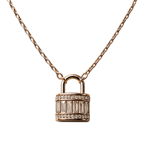 Mini Lock Pendant Necklace in 925 Sterling Silver with Rose Gold Finish