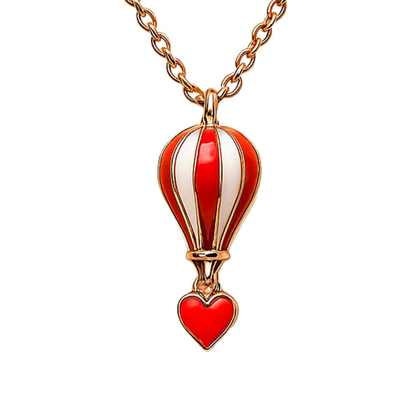 Hot Air Balloon Pendant Necklace in 925 Sterling Silver with Red Enamel & Rose Gold Finish