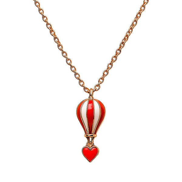 Hot Air Balloon Pendant Necklace in 925 Sterling Silver with Red Enamel & Rose Gold Finish