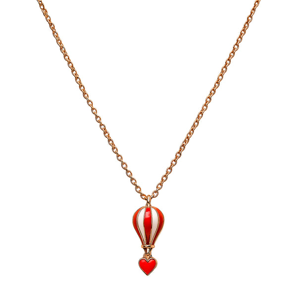 Hot Air Balloon Pendant Necklace in 925 Sterling Silver with Red Enamel & Rose Gold Finish