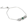 925 Sterling Silver Triple Floral CZ & Emerald Accent Bracelet