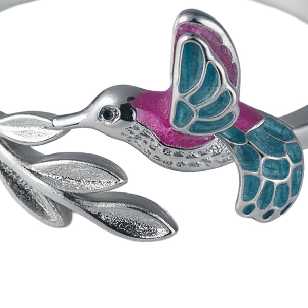 925 Sterling Silver Enamel Hummingbird Ring
