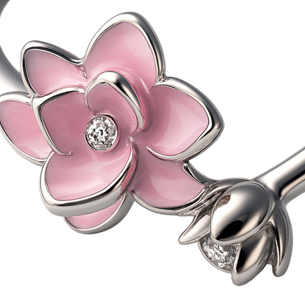 925 Sterling Silver Pink Enamel Lotus Flower Ring - Tavshan