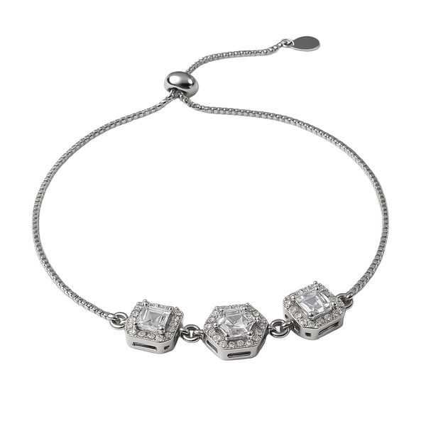 925 Sterling Silver Triple Hexagon Halo CZ Bracelet