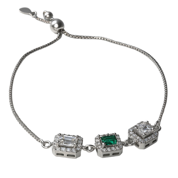 925 Sterling Silver Emerald-Cut CZ Trio Bracelet
