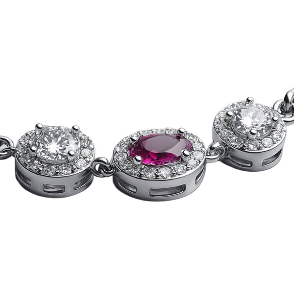 925 Sterling Silver Ruby Red & CZ Halo Bracelet