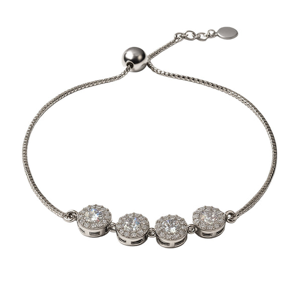 925 Sterling Silver Four-Stone Halo CZ Bracelet