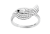 925 Sterling Silver Bird Design Ring for Women – CZ-Studded Adjustable Ring with Black Stone Eye & Wing Detailing