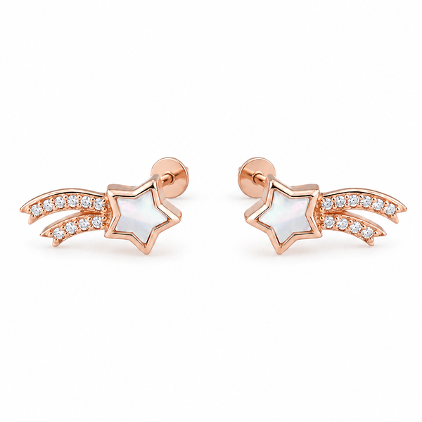 Pure 925 Silver MOP Star Studs | Pure 925 Silver Rose Gold Finish BIS Hallmarked | Tavshan