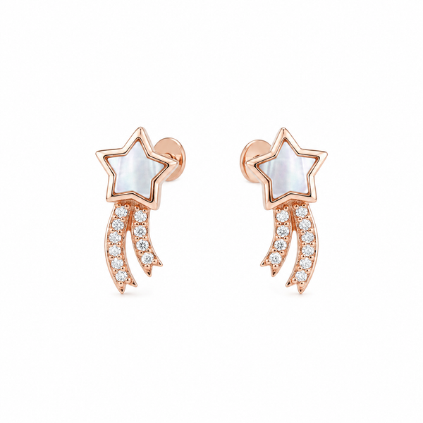 Pure 925 Silver MOP Star Studs | Pure 925 Silver Rose Gold Finish BIS Hallmarked | Tavshan