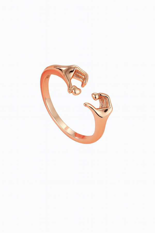 925 Sterling Silver Rose Gold Holding Hands Ring – Adjustable Love & Promise Ring
