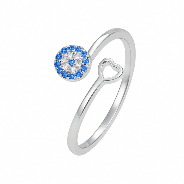 925 Sterling Silver Adjustable Heart & Blue CZ Cluster Ring